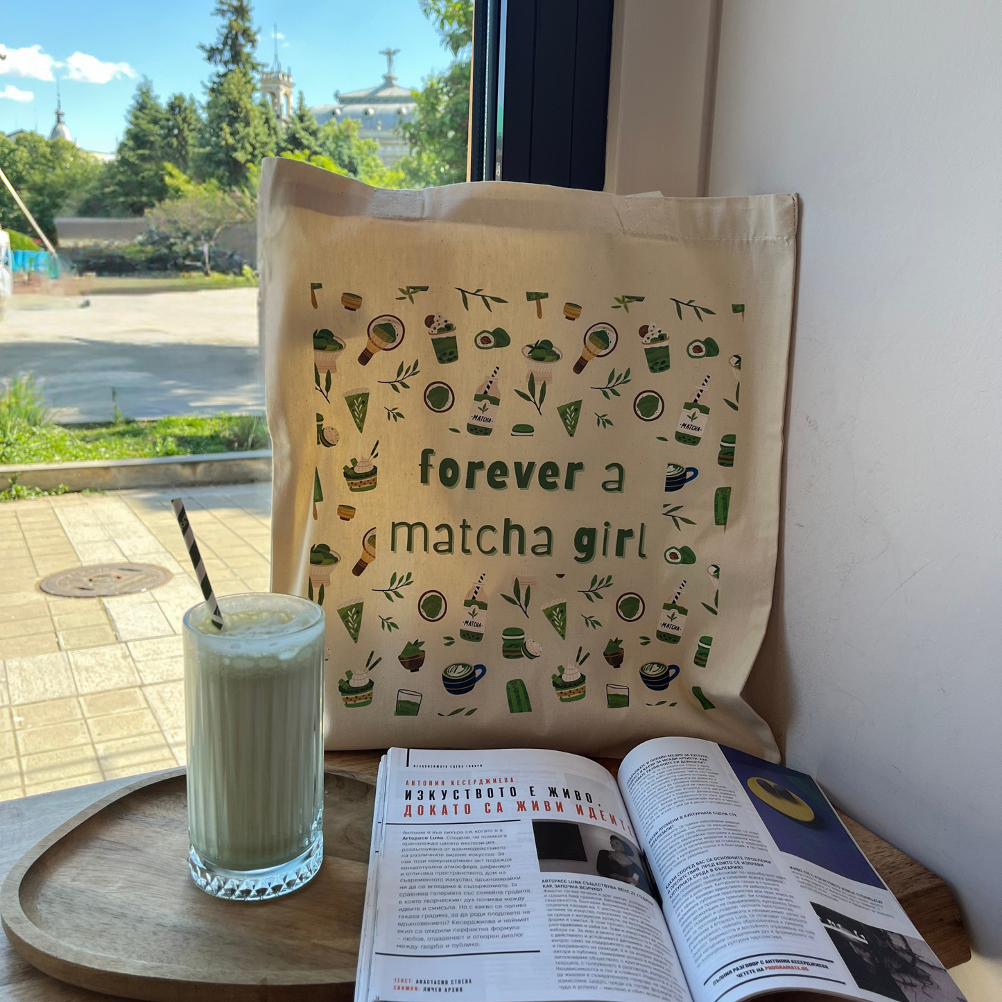 Платнена чанта „ Forever a Matcha Girl“